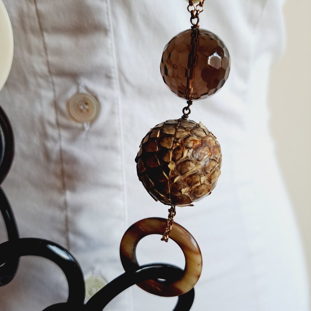 AMLE Italian Python Snakeskin Long Chain Horn Necklace - Picture 6 of 16